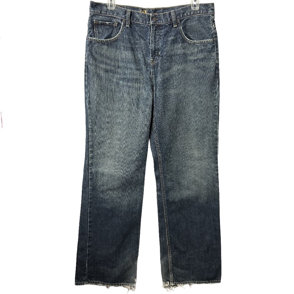 VTG BULLHEAD Loose Bootcut Blue Distressed Raw Hem Denim Jeans Y2K Men’s 36x34